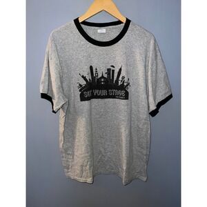 Port & Company Mens Gray Set Your Stage For Eternity Graphic Ringer T-Shirt L